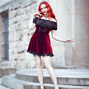 Scarlett Darkness gothic red velvet dress - XL